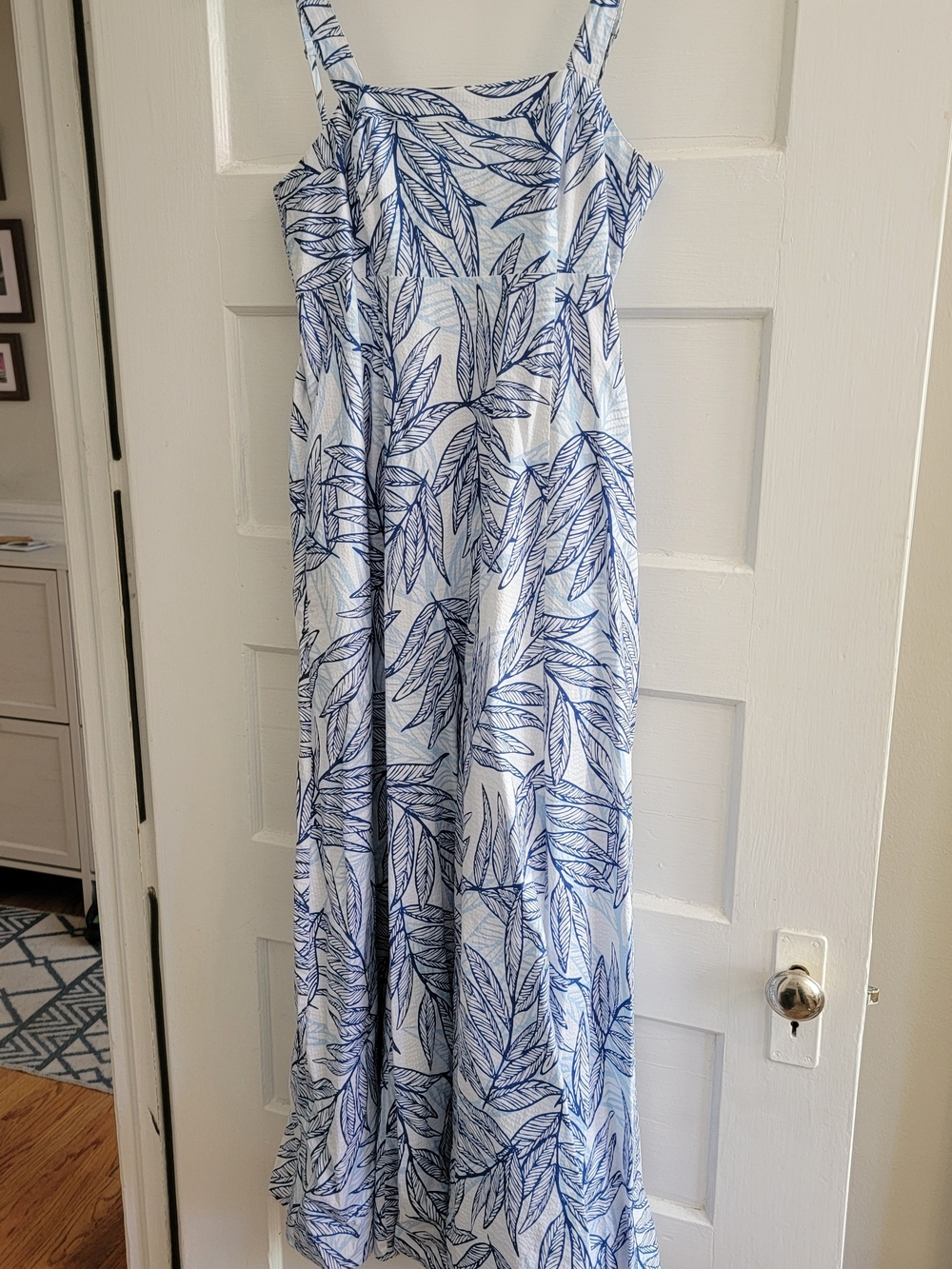 Southern Tide Blue and White Leaf-Print Maxi Dress